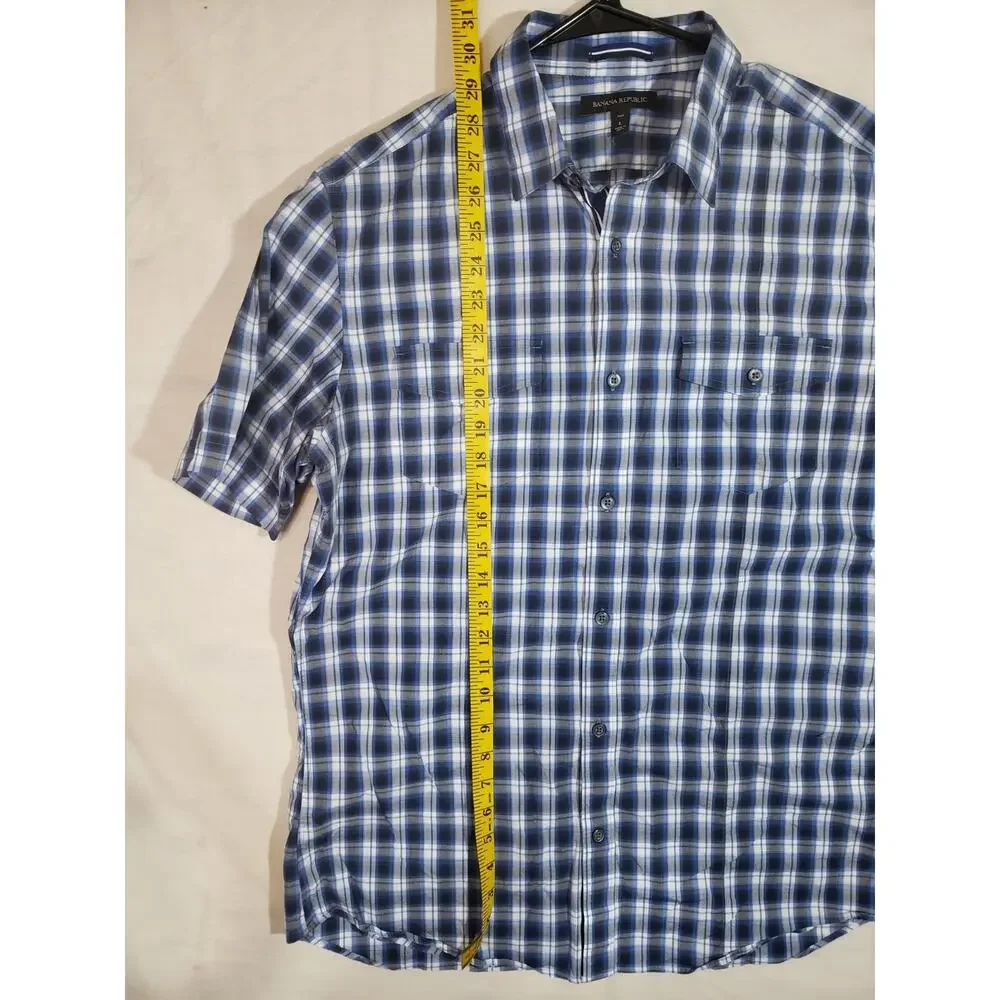 Banana Republic Men’s Large, Button - Up Check Shirt BLUE PLAID Stretch R338